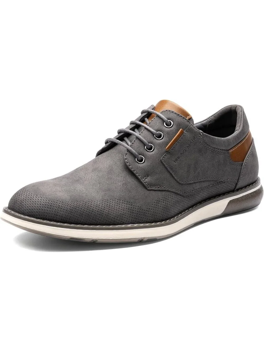 Men's Grey Shock-absorbent Perforated Synthetic Fit Leather Oxford Derby Shoes